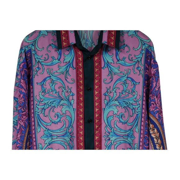 Versace Mens Floral Silk Button Down Shir 41 / 16 Purple Pink Blue Green Paisley - Picture 4 of 12